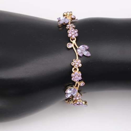 Brides Bridesmaid Flower Leaf Choker Necklace Dangle Earrings Link Bracelet Austrian Crystal Wedding Jewelry Set for Prom Costume Party Accessories for Woman - color: Violet-Gold Plated