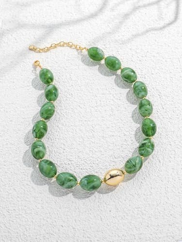 Chunky Beaded Necklaces for Women Statement Necklace | Bold Chunky Choker, Large Resin Beads, Adjustable Necklace, Boho Trendy Summer Beach Holiday Jewelry - color: Green-03