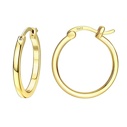 18K Gold Plated Hoop Earrings - 925 Sterling Silver Hoop Earrings Womens Hypoallergenic Hoops | Square Tube Hoop Earrings for Women 15mm/20mm/30mm/40mm - color: Gold 20mm