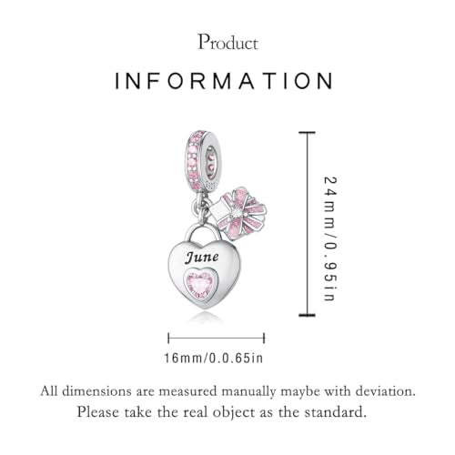 925 Sterling Silver Birthstone Charms Fit for Bracelet and Necklace Happy Birthday Charm Mother's Day Jewelry Gift for Women - color: 6-June