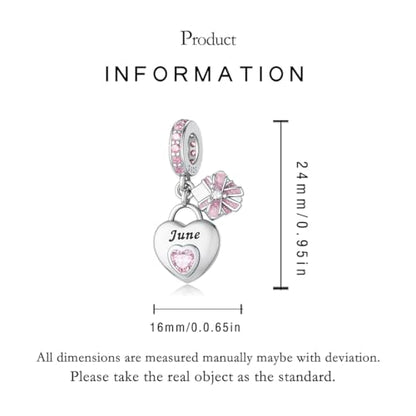 925 Sterling Silver Birthstone Charms Fit for Bracelet and Necklace Happy Birthday Charm Mother's Day Jewelry Gift for Women - color: 6-June