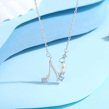 VIKI LYNN Initial Necklace for Women 925 Sterling Silver Initial A to Z Letter Pendant Necklace with Blue Flower Cubic Zirconia Birthday Engagement Gift for Women,Mom, Couple - style: Letter N