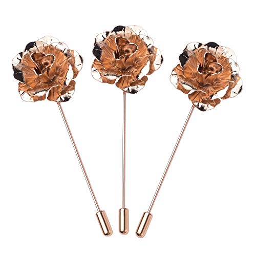 COSMOS Pack of 3 Men's Suit Metal Rose Lapel Flower Pin - color: Gold Tone