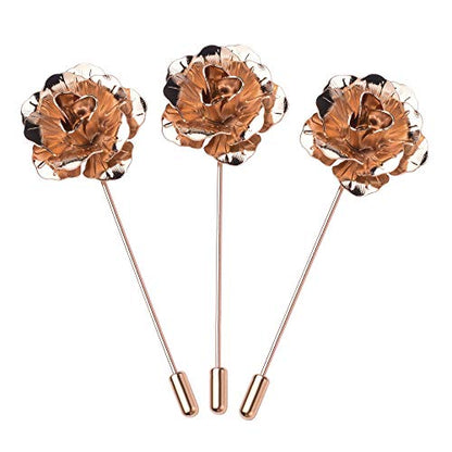 COSMOS Pack of 3 Men's Suit Metal Rose Lapel Flower Pin - color: Gold Tone