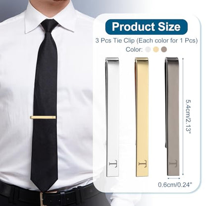 PATIKIL Tie Pins for Men, Stainless Steel Letter Necktie Bar Pinch Set Mens Tie Clip with Gift Box for Wedding