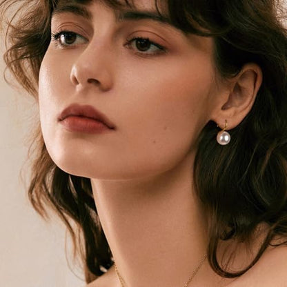 Pearl Drop Earrings for Women | S925 Sterling Silver-plated Hook Dangle Earrings, Lightweight Hypoallergenic Classic Round Pearl Jewelry Gift - color: Gold Hook-White Pearl, size: 10mm