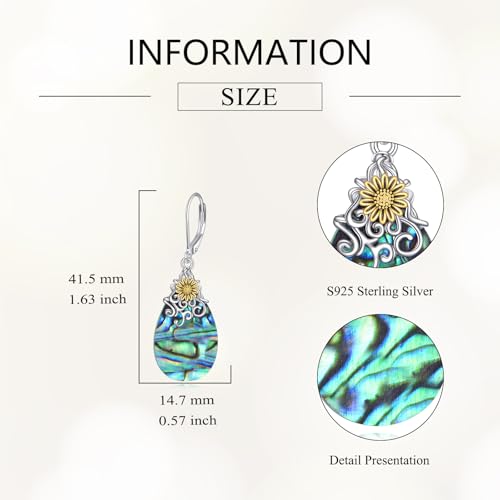 POPLYKE Dragonfly Butterfly Hummingbird Sunflower Earrings 925 Sterling Silver Abalone Shell Moonstone Leverback Earrings Jewelry - style: Sunflower