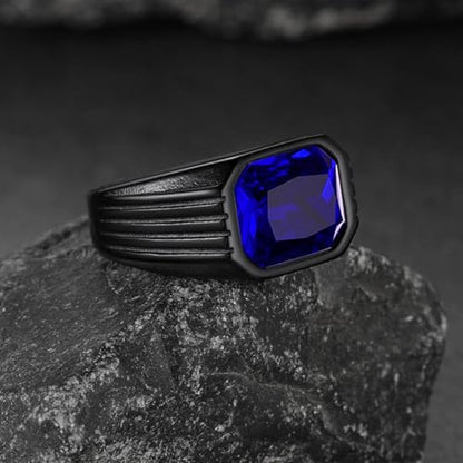Cubic Zirconia Rings for Men Women Stainless Steel Birthstone Ring Square Cut Statement Jewelry Size 7-14 - color: Black-Blue Topaz, size: 10