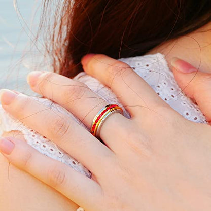 Muses Art Design Fidget Rings, Anxiety Rings, Spinner Rings, Band Rings with Birthstone, Stainless Steel, Women and Men, Meditation Rings, Thumb Rings, Stress Relieving and Anxiety Reducing - color: July - Ruby