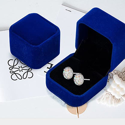 Silver-tone Faux Druzy Stud Earrings，925 Sterling Silver Hypoallergenic Natural Gemstone Earrings for Women Trendy Fashion - color: White