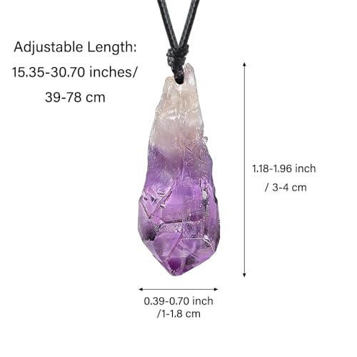 Natural Raw Crystal Necklace for Women Irregular Stone Necklaces Spiritual Gemstone Pendant with Adjustable Rope - color: D-Amethyst 1