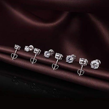 Stud Earrings with Screw Back, 925 Sterling Silver Cubic Zirconia Round Cut/Square Cut Stud Earrings for Women and Men, Long & Thick Post, 4MM-8MM - color: A-Round-Silver, size: 5MM