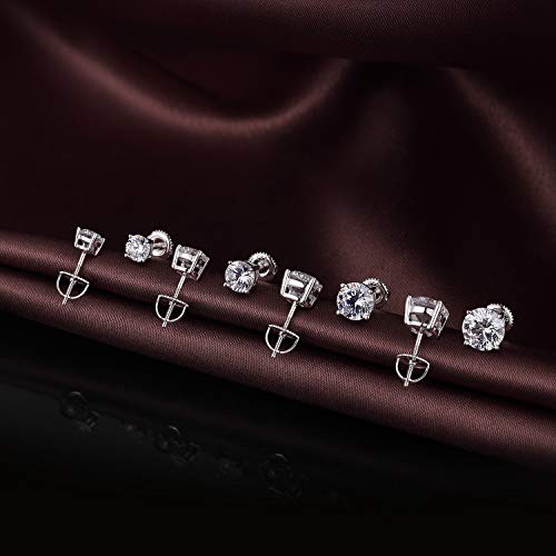 Stud Earrings with Screw Back, 925 Sterling Silver Cubic Zirconia Round Cut/Square Cut Stud Earrings for Women and Men, Long & Thick Post, 4MM-8MM - color: A-Round-Silver, size: 4MM