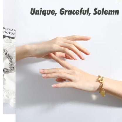 Emibele Heart Charm Bracelet for Women, Bible Verse Bracelet Stainless Steel 18K Gold Plated Bracelet Love Pendant Link Chain OT Clasp, Birthday Christmas Jewelry Gift for Mother Her - color: Gold & Silver