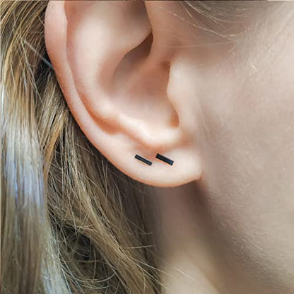 EPIRORA Sterling Silver Stud Earrings for Women Men- 4 Pairs of Hypoallergenic Simple Geometric Small Stud Earring Set Tiny Circle Triangle Square Bar Stud Earrings Mini Cartilage Tragus Earrings - style: Style 1- Black Gold