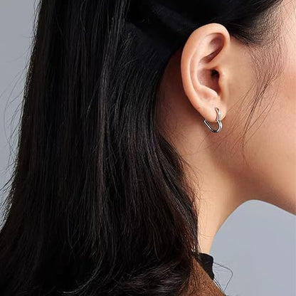 Silver 3 Pairs Heart Earrings Set for Women 14K Gold Plated Hoops, ALEXCRAFT Minimalist Hearts Shaped Small Big Silver Huggie Hoop Trendy Earring Hypoallergenic Thick Chunky Earings - color: Silver