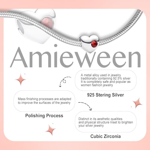 Birthstone Charm, Heart Charm Bead with CZ, for Anniversary Birthday Mothers Valentines Day Christmas Graduation, for Yourself Family Mom Friend Girlfriend Sister Grandma - style: Jan.