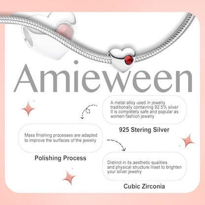 Birthstone Charm, Heart Charm Bead with CZ, for Anniversary Birthday Mothers Valentines Day Christmas Graduation, for Yourself Family Mom Friend Girlfriend Sister Grandma - style: Jan.