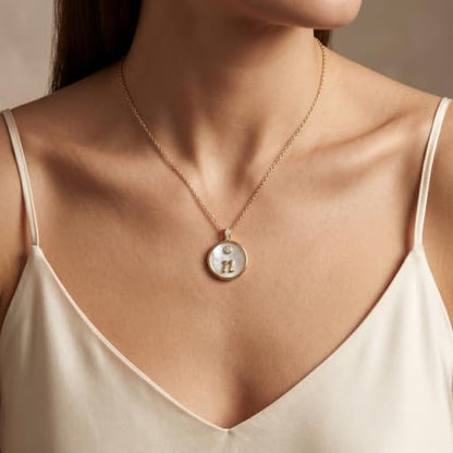 Initial Necklaces for Women Mother of Pearl Gold Letter Necklace Pendant - color: Letter N