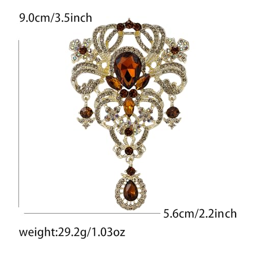 YOQUCOL Retro Austrian Crystal Big Brooch Pin for Women Large Flower Shape Brooches Lapel Pins for Sweater,Coat Dress Accessories - color: A-Brown