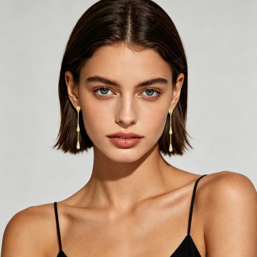 Dangle Earrings for Women, 14K Gold Plated Long Tassel Zircon CZ Huggie Drop Earrings, Trendy Long Chain Earrings for Wedding Party Prom Jewelry Gift - style: Teardrop CZ