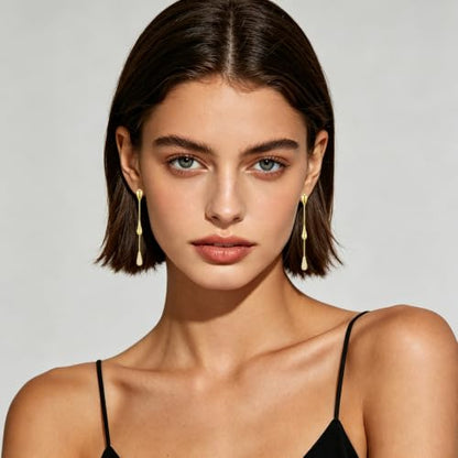 Dangle Earrings for Women, 14K Gold Plated Long Tassel Zircon CZ Huggie Drop Earrings, Trendy Long Chain Earrings for Wedding Party Prom Jewelry Gift - style: Teardrop CZ