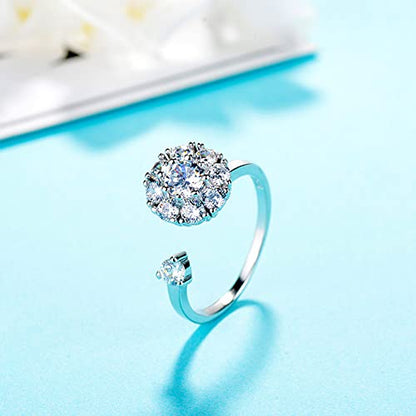 Fidget Rings for Anxiety, Womens Focus Spinner Ring, Discreet Boredom Relieving Ring Stacking Finger Promise Engagement Gift - color: A Silver Band