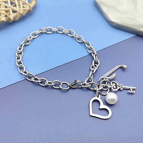 Initial A-Z Bracelets Gift for Women Girls Stainless Steel Chain Bracelet 26 Alphabet Jewelry Gifts for Birthday Anniversary Letter Bracelet Monogram Gifts for Sister Friend Girlfriends Mom 8.26 Inch - color: J