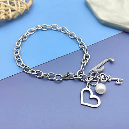 Initial A-Z Bracelets Gift for Women Girls Stainless Steel Chain Bracelet 26 Alphabet Jewelry Gifts for Birthday Anniversary Letter Bracelet Monogram Gifts for Sister Friend Girlfriends Mom 8.26 Inch - color: J