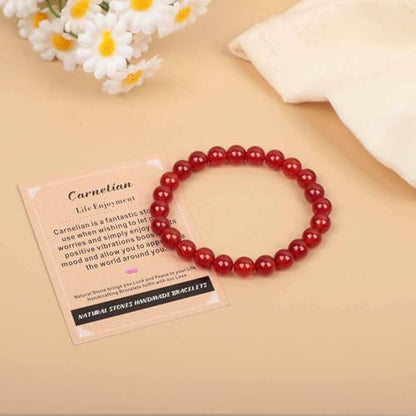 AD Beads Handmade Gemstone Stretch Elastic Bracelet Crystal Healing Reiki Nature's Beauty and Spiritual Essence Unisex (8mm, Carnelian (Life Enjoyment)) - color: Carnelian (Life Enjoyment), size: 8mm