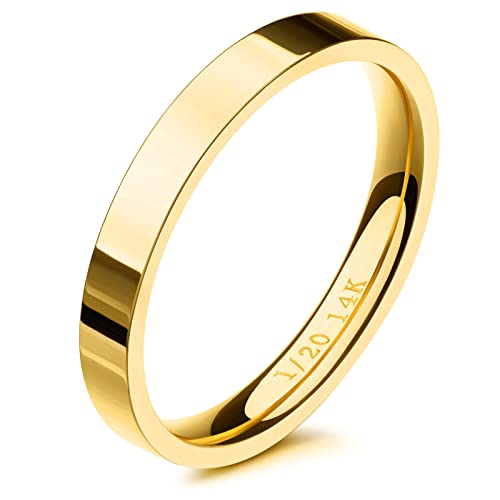 NOKMIT 3mm 14K Gold Filled Rings for Women, Non Tarnish Stacking Band | Dainty Thin Gold Thumb Pinky Ring | Minimalist Stackable Wedding Band | Anillos de Oro 14K de Mujer | Size 4 to 11 - color: Gold