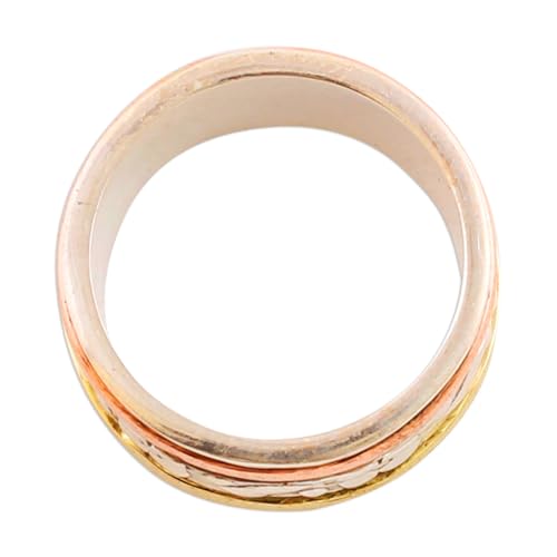 NOVICA Artisan Handmade .925 Sterling Silver Meditation Spinner Ring Copper Brass Indian Floral 'Floral Sheen'