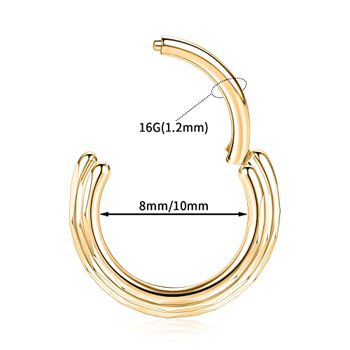 FUNLMO 18G 16G Septum Jewelry Triple Stacked Septum Nose Ring Surgical Steel Daith Conch Helix Cartilage Lobe Piercing Jewelry - color: Style 5: Gold-triple stack rhombus cuts design