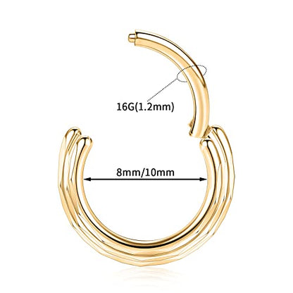 FUNLMO 18G 16G Septum Jewelry Triple Stacked Septum Nose Ring Surgical Steel Daith Conch Helix Cartilage Lobe Piercing Jewelry - color: Style 5: Gold-triple stack rhombus cuts design