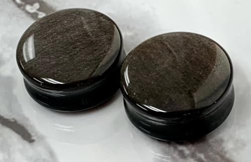 PAIR of Stunning Silver Obsidian Organic Natural Stone Double Flare Plugs - Gauges - Body Jewelry - size: 2g (6mm)
