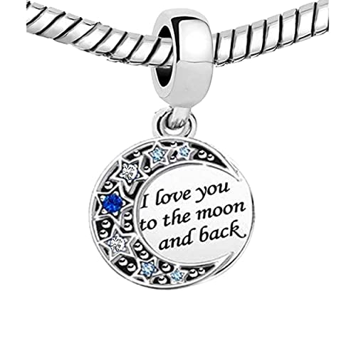 LSxAB I Love You To Moon Back Charm Compatible with Pandora Charms Braceletss Women Silver Dangle - style: Blue Star Moon