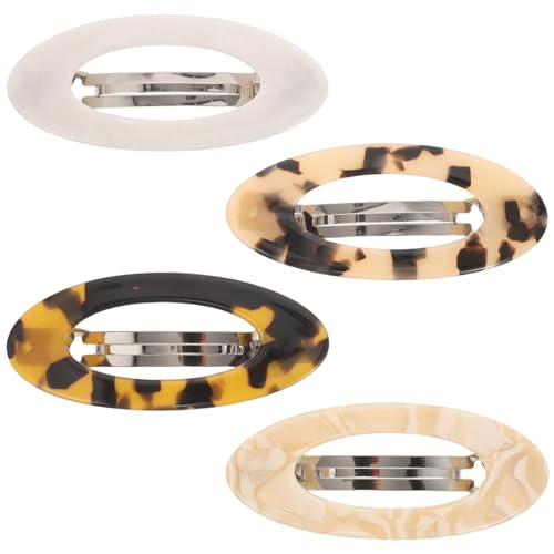HOMSFOU 4pcs Vintage Oval Metal Hair Clips Snap Barrette Set, Curved Arc Spring Hairpins for Women, Minimalist Hollow Retro Hair Accessories for Daily Styling