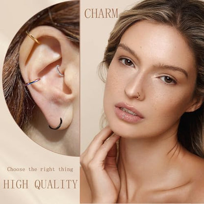 AROWRO Nose Rings Hoops 5 Pcs Septum Rings 20G 18G 16G 14G 12G Conch Piercing Jewelry 316L Surgical Steel Hinged Segment Nose Hoops Helix Daith Rook Tragus Cartilage Piercing Jewelry