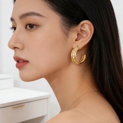 14K Gold Plated Chunky Hoop Earrings for Women Vintage Leopard Print Hoops Large Round Hoop Earrings Jewelry - style: Hoop G
