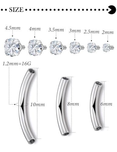 Hoeudjo Rook Piercing Jewelry Surgical Steel Eyebrow Piercing Jewelry 16g Surface Tragus Earrings Internally Threaded Curved Barbell Daith Earring Eyebrow Rings for Women Different Length 6/8/10mm