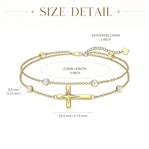 Midari 18K Yellow Gold Gemstone Birthstone Anklet Bracelet Cross Jewelry with 12 Months Birthstone Birthday Gifts for Women Wife Her Daughter Mom - color: 04-Apri-White CZ, size: Anklet 9"-11"