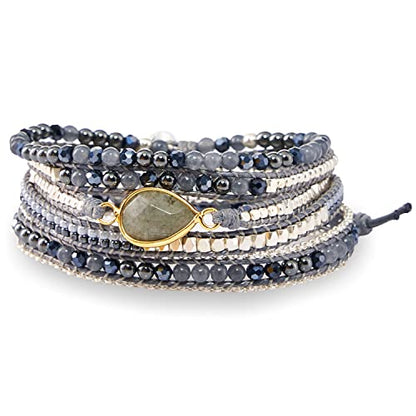 Bracelet for Women – Handmade Vegan Boho Natural Stone Layered Bracelet, Thailand Bohemian Stackable Beaded Wrap Bracelets, Summer Hippie Bracelet Stack, Fashion Jewelry Gifts - color: A3-Nightfall