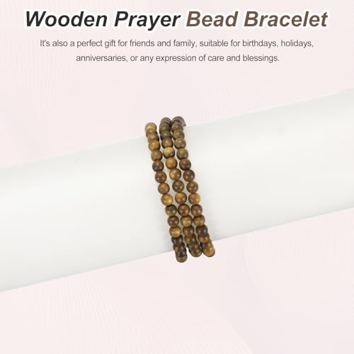 MECCANIXITY Prayer Beads Bracelet, Natural Wooden Bead Mala Bracelets Link Wrist Men Women Beaded Stretch Crafts Bangle - color: Green Sandalwood Color