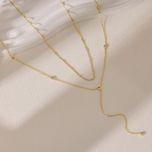 Gold Necklace for Women, Dainty Long Necklace 14k Gold Plated Lariat Long Necklaces for Women Trendy Simple Statement Drop Necklace Fashion Body Chain Prom Jewelry Gold Accessories - color: 8-Gold