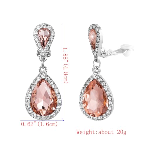 Classic Austrian Crystal Tear Drop Clip on Dangle Earrings for Women - color: Orange