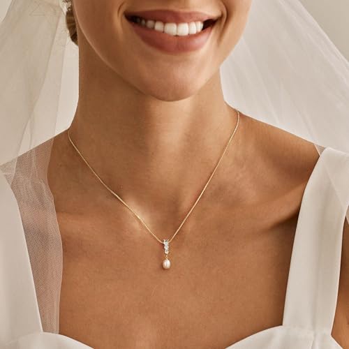 Pearl Necklaces for Women Trendy,Dainty Pearl Pendant Necklace | 14k Gold Plated Elegant Pearl Necklace,Simple Pearl Pendant,Dainty Gold Jewelry,Waterproof Summer Bridal Wedding Accessories - color: GOLD-8