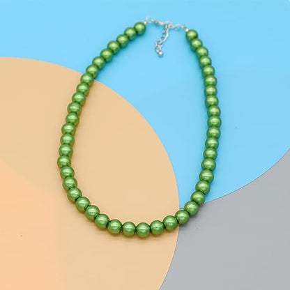 Long Simulated 10mm AAA Pearl Strand Necklace for Women Multicolor Pearl Choker Necklace 1920s Pearl Statement Necklace Costume Jewelry - color: 10mm Green