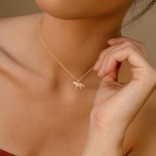 HANLI 14K Gold Plated Necklaces for Women - Dainty Butterfly, Star of David, Moon and Star, Sun, Lotus, Infinity, Hummingbird, Bee,Boots,Chill,Sunflower Pendant Designs - Elegant Jewelry for Women - color: Horse-necklace