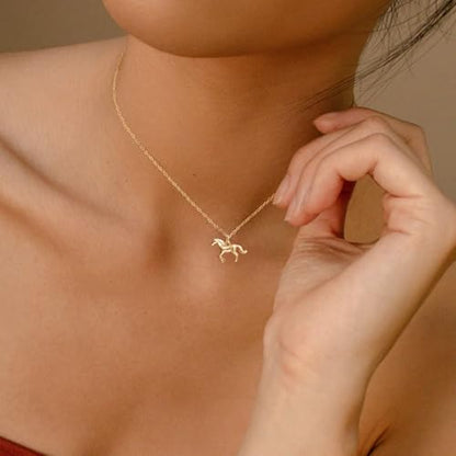 HANLI 14K Gold Plated Necklaces for Women - Dainty Butterfly, Star of David, Moon and Star, Sun, Lotus, Infinity, Hummingbird, Bee,Boots,Chill,Sunflower Pendant Designs - Elegant Jewelry for Women - color: Horse-necklace