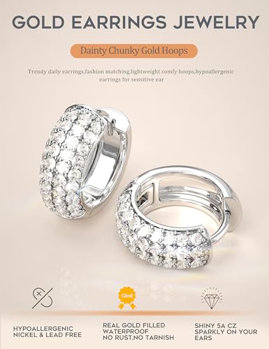 LOLIAS Small 14K Gold Plated Chunky Hoop Earrings for Women Hypoallergenic Silver Earrings Set for Sensitive Ears Non Tarnish Huggie Hoops Earring Stacks for Multiple Piercing Jewelry Lightweight 3Pairs - style: Chunky-Silver Tone
